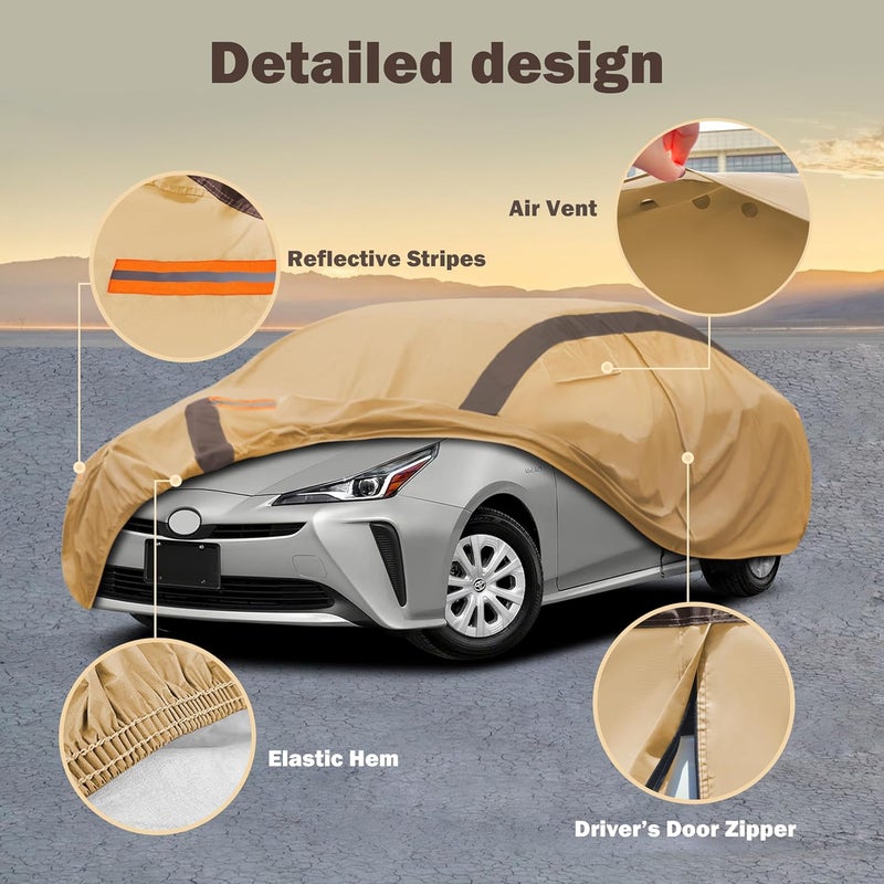 FSGRICH Prius Car Cover Waterproof All Weather Compatible with Toyota Prius 2004-2024, Outdoor Heavy Duty Anti-UV Car Covers Rain Sun Snow Protection with Zipper and Windproof Buckle - Image 2